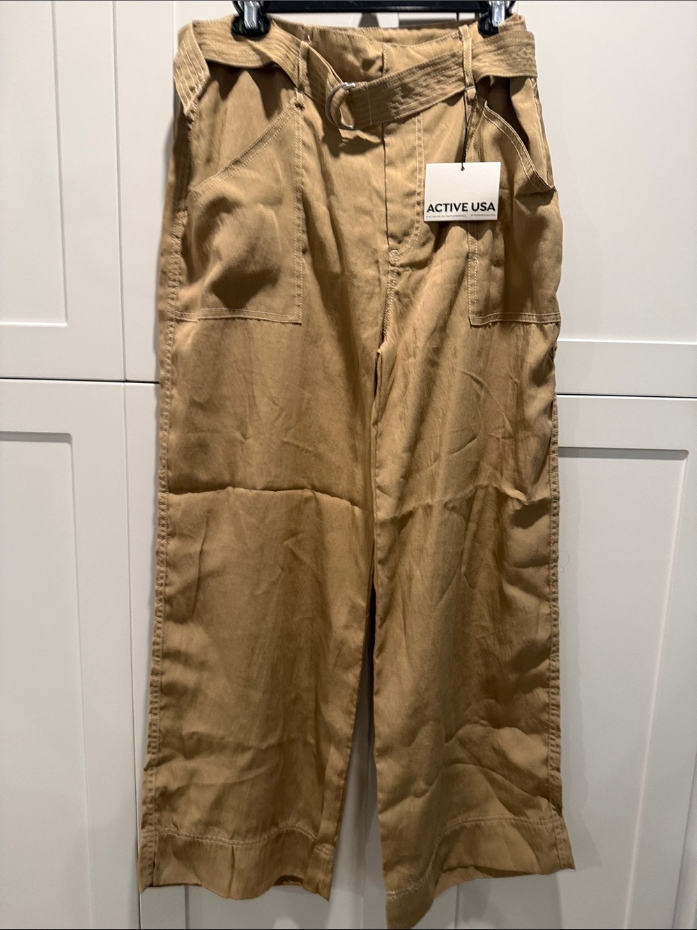 Active USA Khaki Wide-Leg Cotton Chinos with Belt